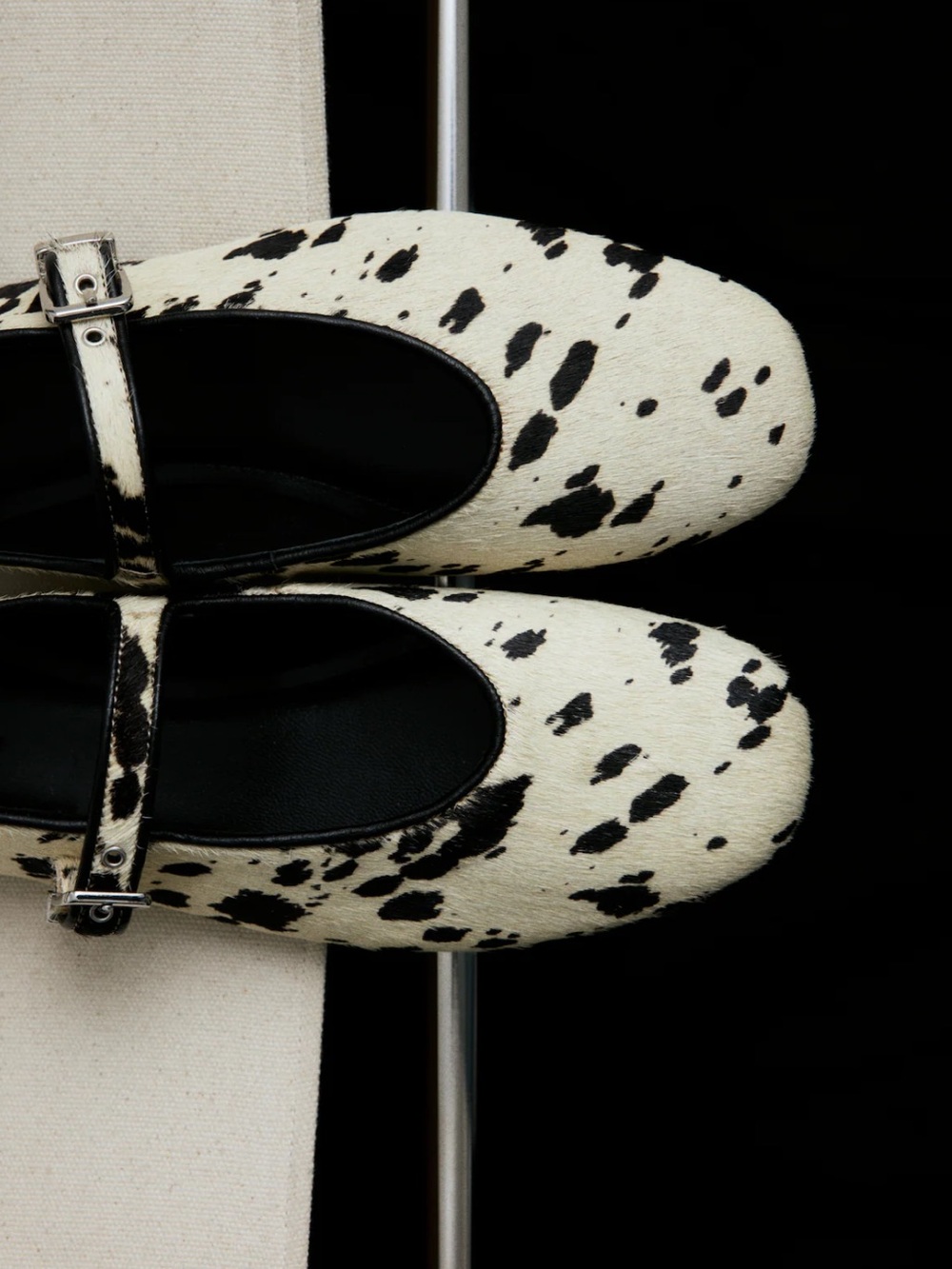 Leather Cow Print Mary Jane Ballet Flats